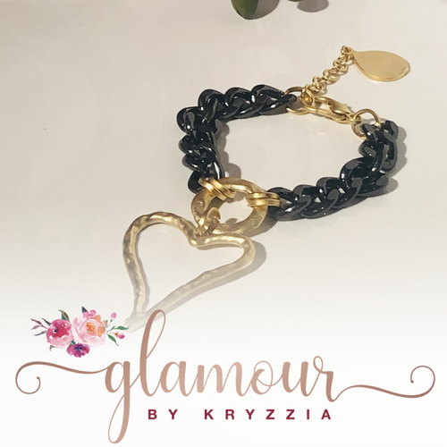 Pulsera de cadena negra con corazón