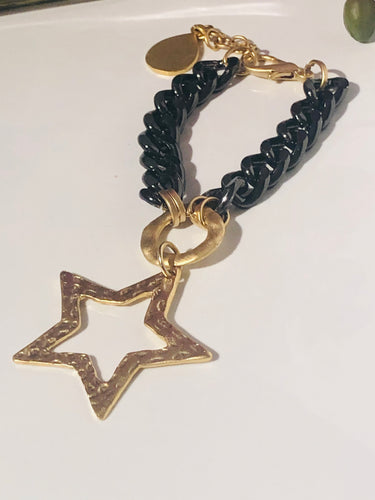 Pulsera cadena negra con estrella